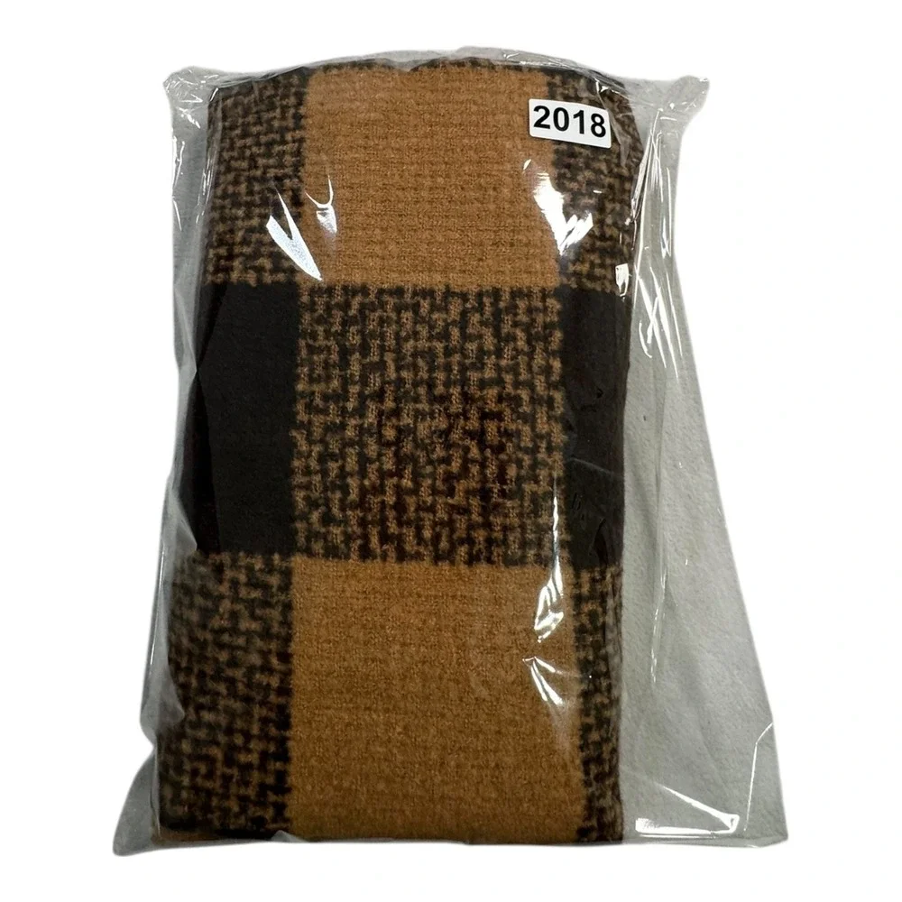 Buffalo Check‎ Plaid Scarf Brown Tan Fringe Accents Unisex Warm Winter